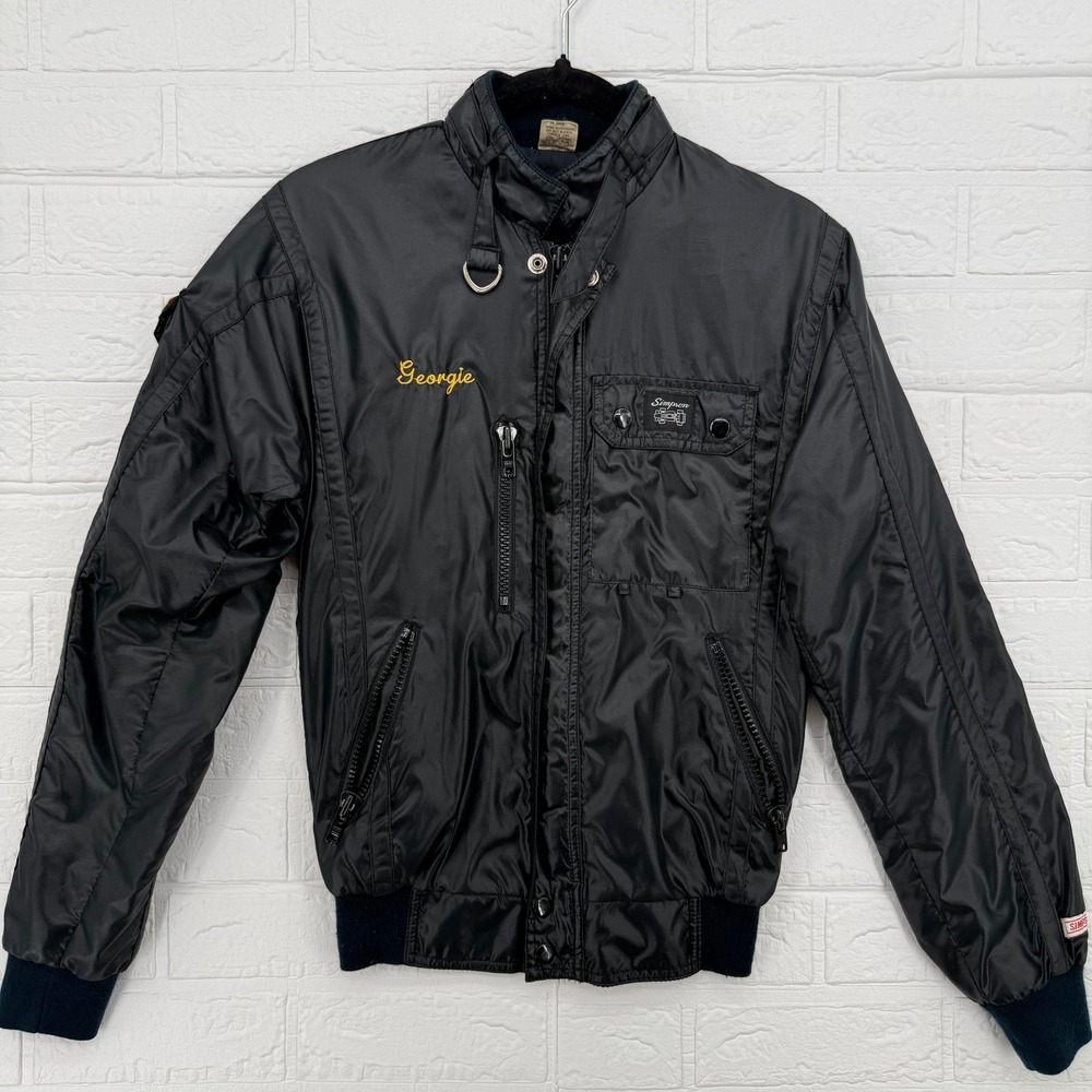 Simpson Racing Jacket Mens XXS Black Good VTG 80s 90s Bomber Georgie Embroidery